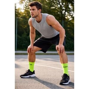 Reebok Neon Green Crew Socks Athletic Gym Athleisure Men’s L